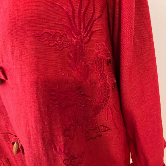 Vintage Red Raw Silk Embroidered Jacket Size Large - Picture 3 of 6